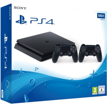 Sony PlayStation 4 Konsole Slim Jet Black (500GB) inklusive 2 Controller