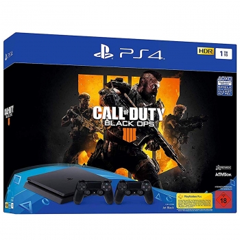 Sony PlayStation 4 Konsole Slim Jet Black (1TB) inklusive 2 Controller + Call of Duty Black Ops 4