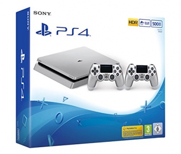 Sony PlayStation 4 Konsole Slim Silver Limited Edition (500GB) inklusive 2 Controller