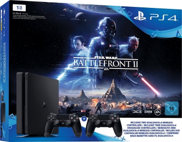 Sony PlayStation 4 Konsole Slim Black (1TB) inklusive 2 Controller + Star Wars Battlefront 2