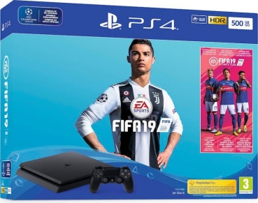 Sony PlayStation 4 Konsole Slim Jet Black (500GB) inklusive FIFA 19