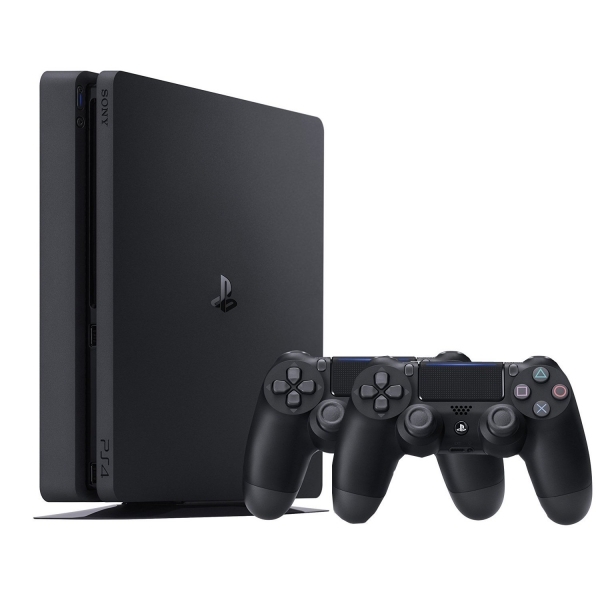 Sony PlayStation 4 Slim Jet Black (500GB) inklusive 2 Controller (Fortnite Neo Versa Bundle)